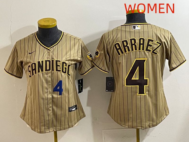 Women San Diego Padres #4 Arraez Brown Stripe Game 2025 Nike MLB Jersey style 4->women mlb jersey->Women Jersey